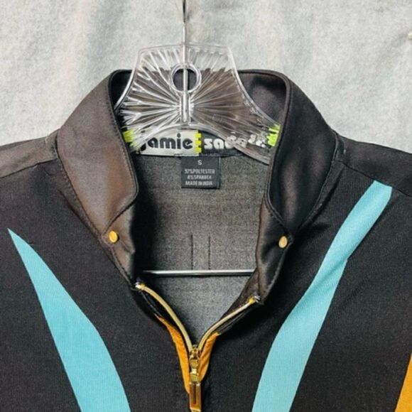 JAMIE SADOCK Shirt Womens Small Black Orange Blue Short Sleeve 1/4 Zip S Very go - Picture 2 of 4